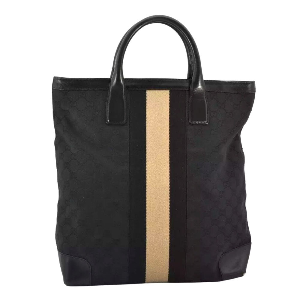 Gucci Sherry Line Black Canvas Tote